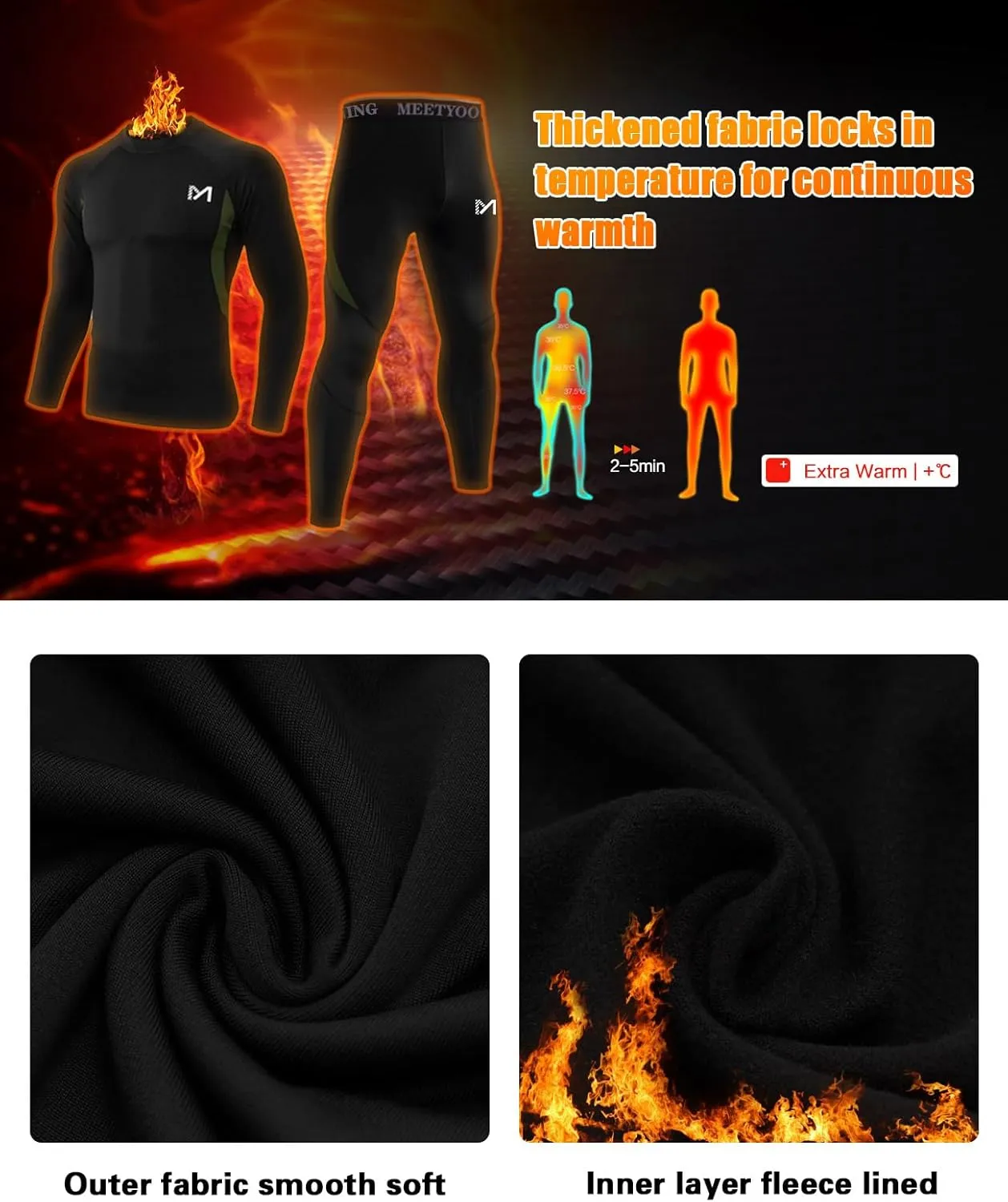 Thermal Underwear for Men,Men's Base Layer,2 Sets Long Johns Lined with Hunting Gear