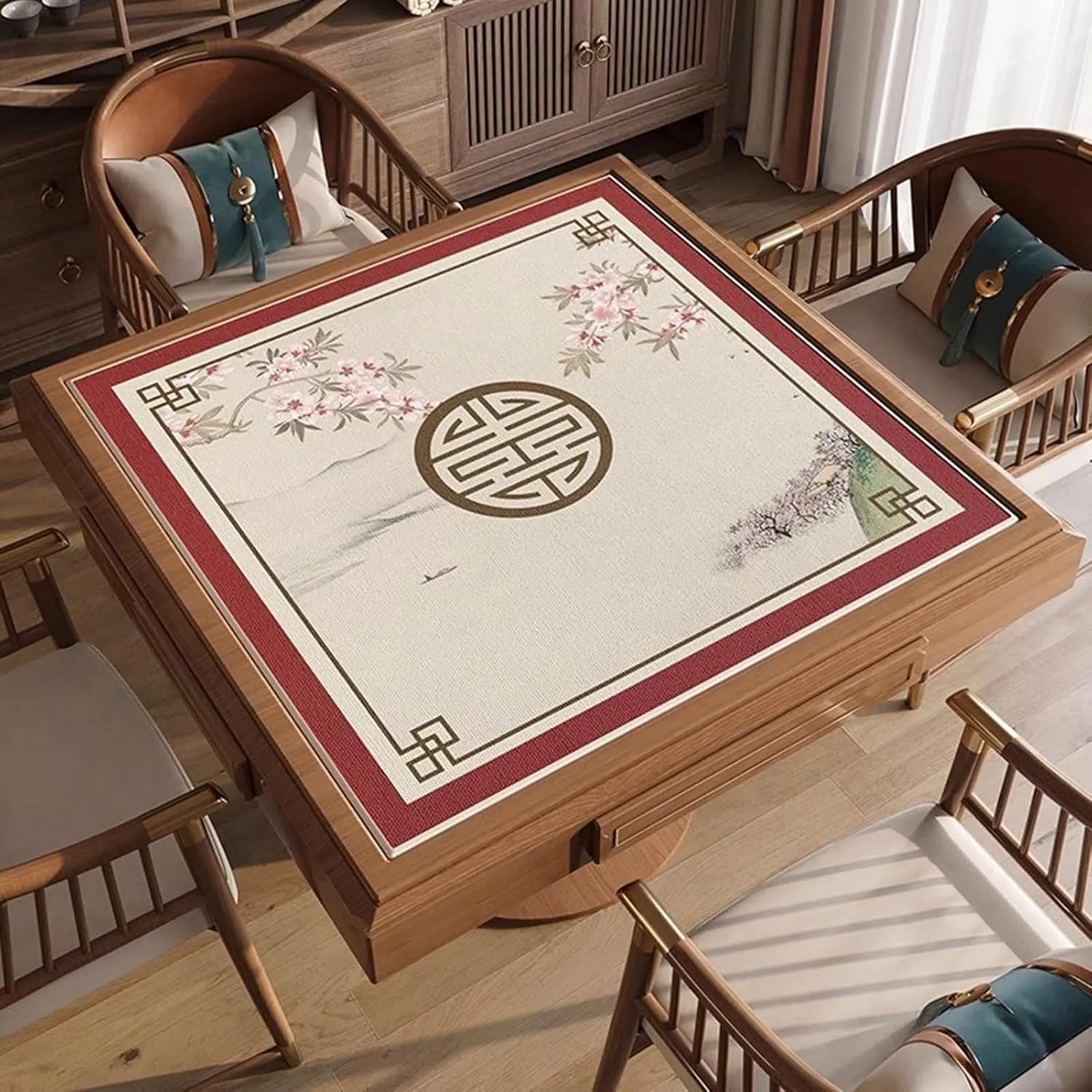 Thick Anti Slip Mahjong Mat for Family Party Games, Silent Noise Reduction Table Cover with Carrying Bag, Easy to Clean(Red 2,85 cm/33.46 in)