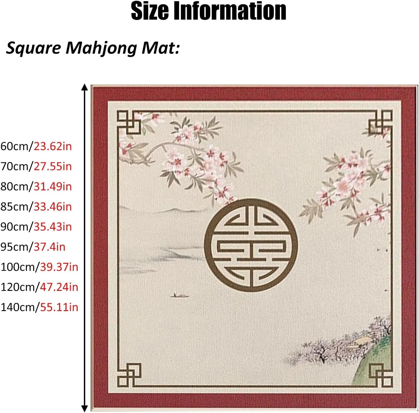 Thick Anti Slip Mahjong Mat for Family Party Games, Silent Noise Reduction Table Cover with Carrying Bag, Easy to Clean(Red 2,85 cm/33.46 in)
