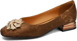 TinaCus Soft Silky Leather Women's Round Toe Handmade Metal Flower Comfort Flat Loafers Shoes