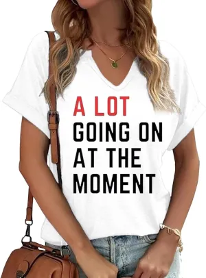 TIXOM Womens Summer V Neck Shirt Funny Letter Printed Graphic Short Sleeve Tee Casual Loose Fit Holiday Tops