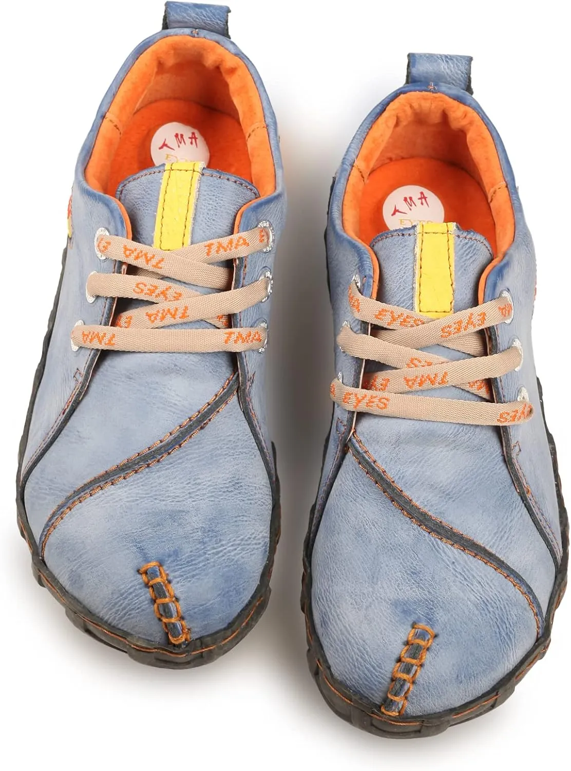 TMA EYES Retro Handmade Soft Leather Shoes Women's Flat Lace-up Walking Casual Shoes