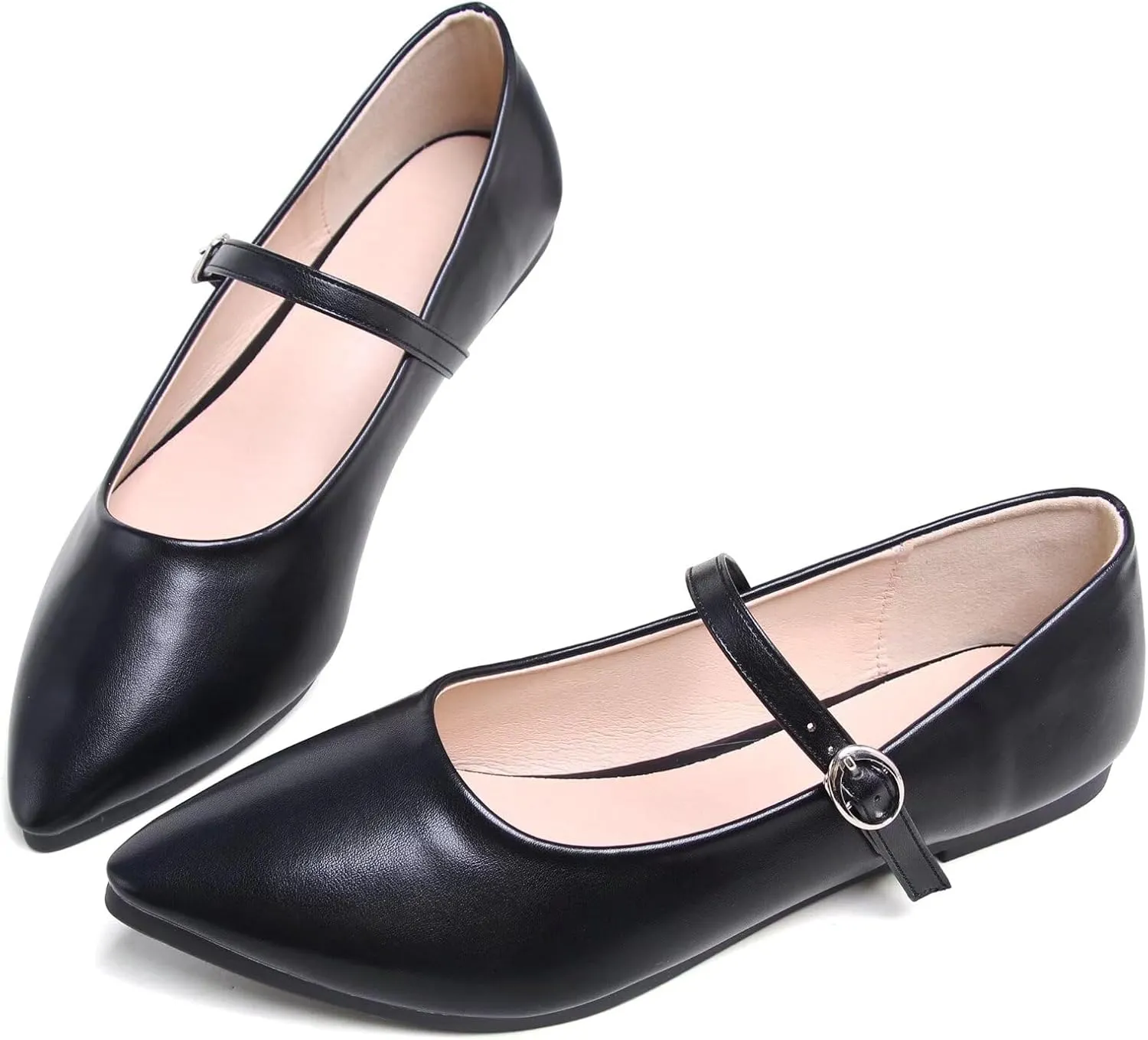 TN TANGNEST Leather Flats for Women Comfortable Pointy Toe Slip On Flats Soft Work Flats Retro Mary Jane Flats