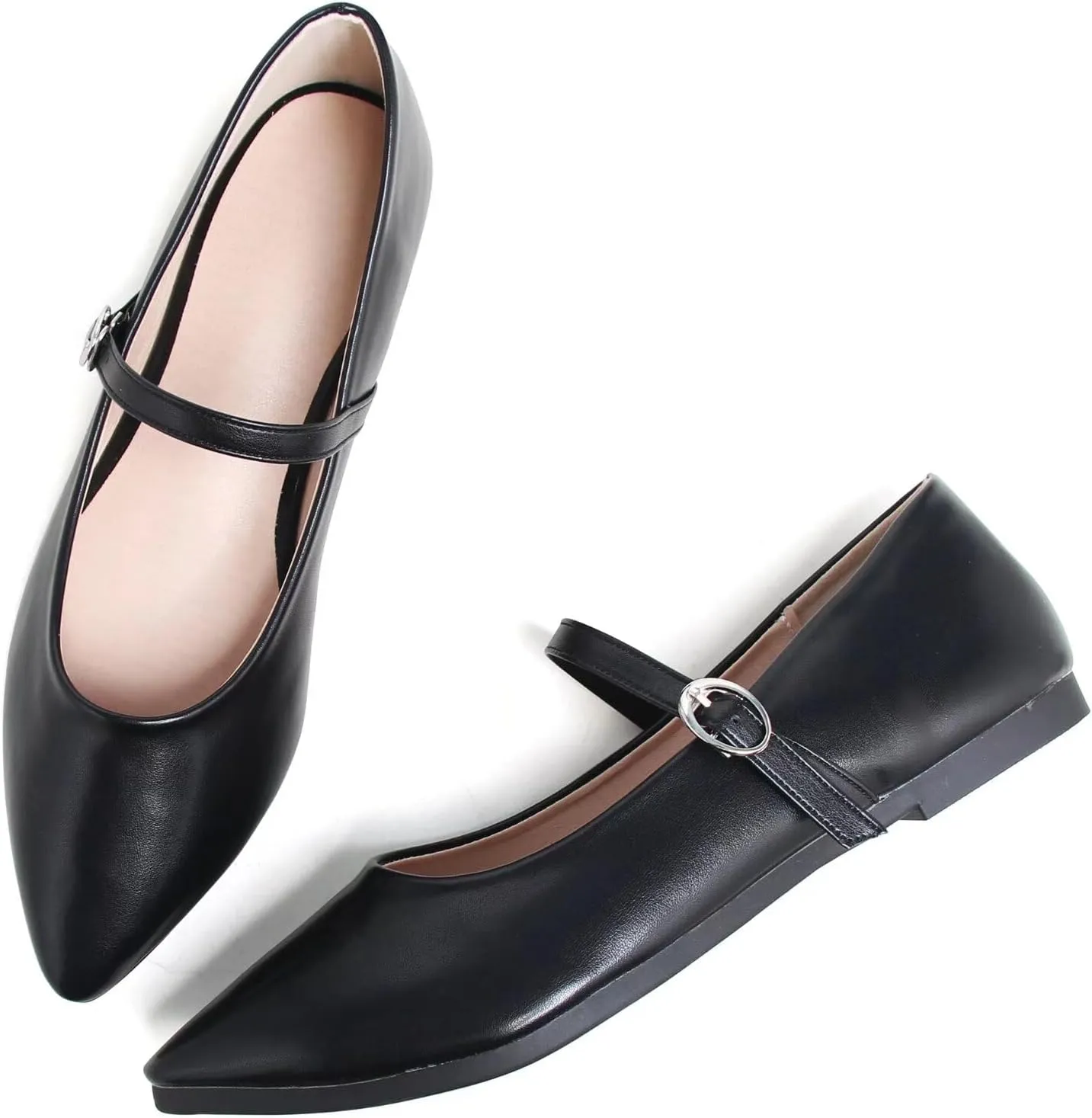 TN TANGNEST Leather Flats for Women Comfortable Pointy Toe Slip On Flats Soft Work Flats Retro Mary Jane Flats