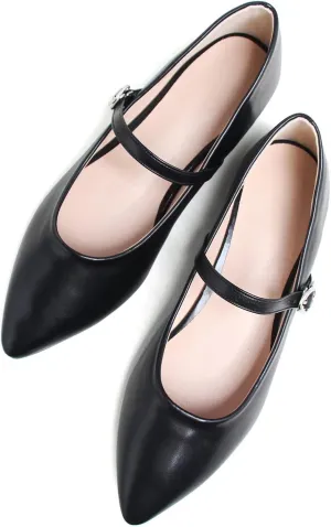TN TANGNEST Leather Flats for Women Comfortable Pointy Toe Slip On Flats Soft Work Flats Retro Mary Jane Flats