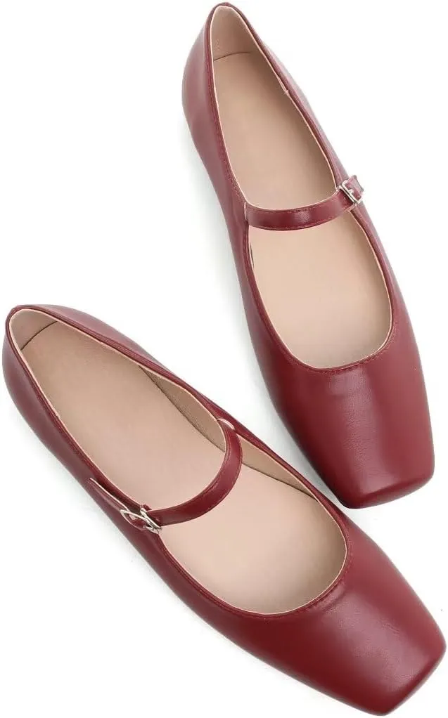TN TANGNEST Leather Flats for Women Comfortable Square Toe Slip On Flats Soft Work Flats Retro Mary Jane Flats