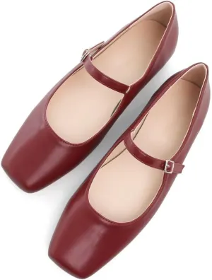 TN TANGNEST Leather Flats for Women Comfortable Square Toe Slip On Flats Soft Work Flats Retro Mary Jane Flats
