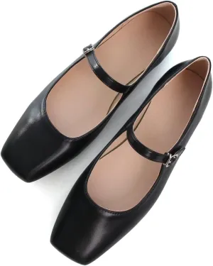 TN TANGNEST Leather Flats for Women Comfortable Square Toe Slip On Flats Soft Work Flats Retro Mary Jane Flats