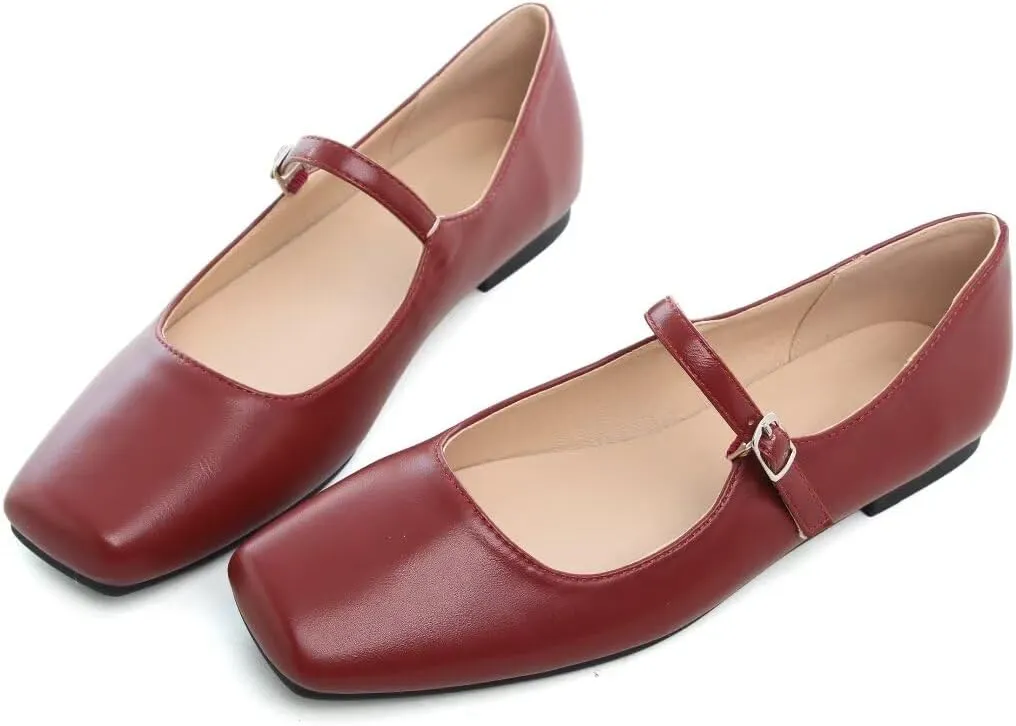 TN TANGNEST Leather Flats for Women Comfortable Square Toe Slip On Flats Soft Work Flats Retro Mary Jane Flats