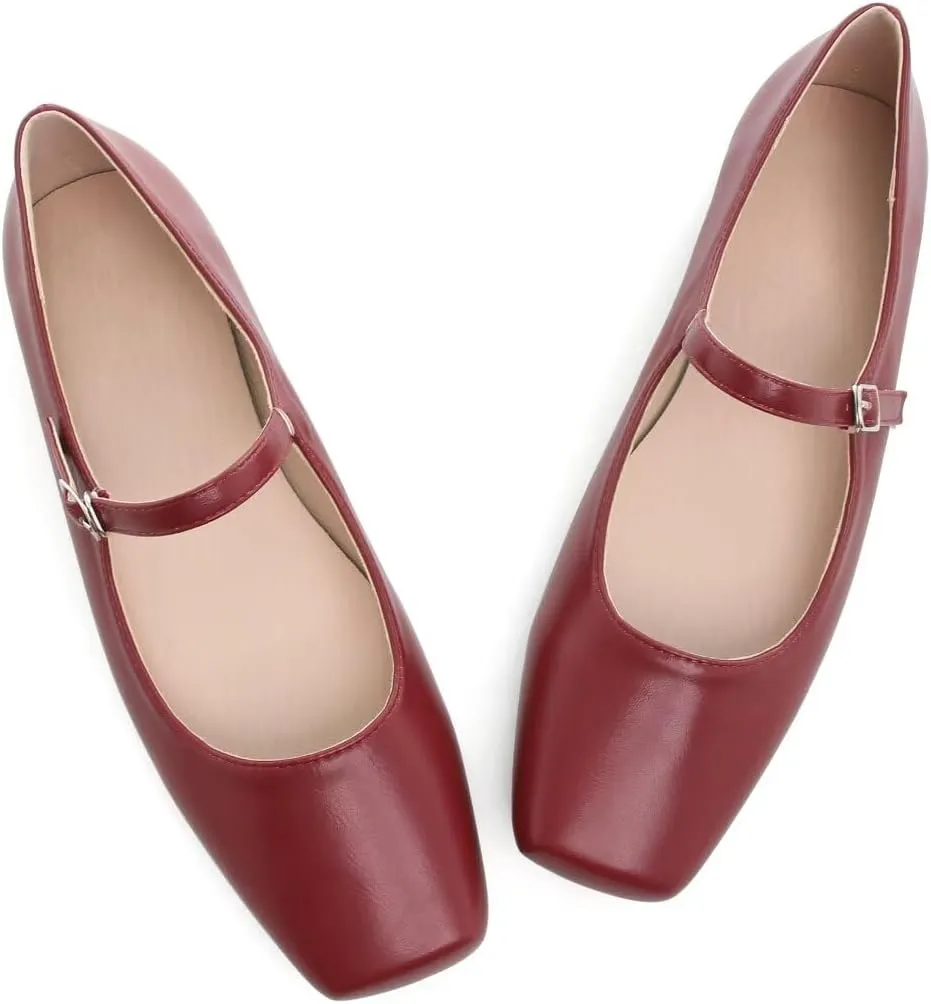 TN TANGNEST Leather Flats for Women Comfortable Square Toe Slip On Flats Soft Work Flats Retro Mary Jane Flats