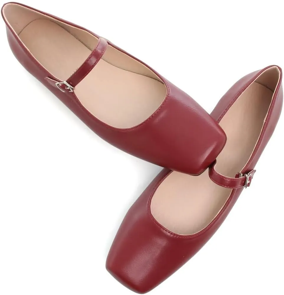 TN TANGNEST Leather Flats for Women Comfortable Square Toe Slip On Flats Soft Work Flats Retro Mary Jane Flats