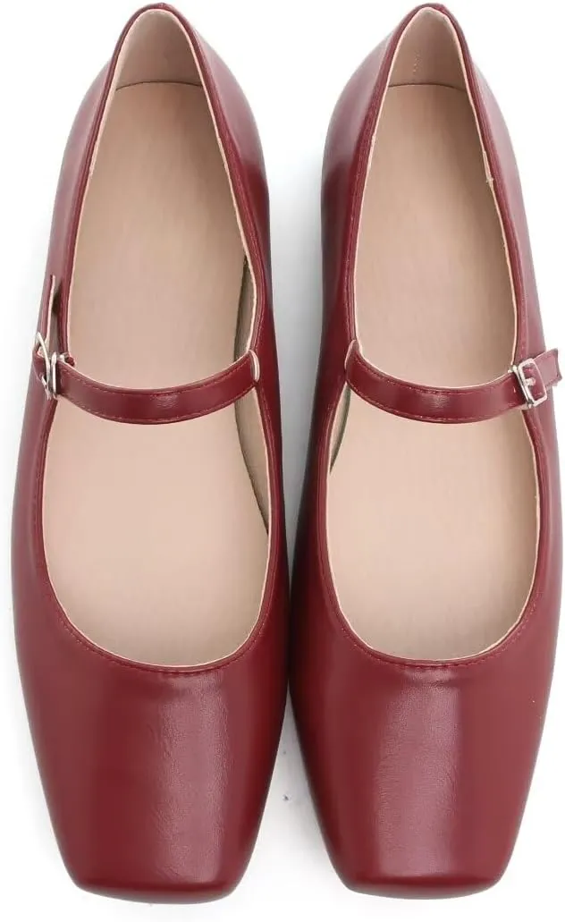 TN TANGNEST Leather Flats for Women Comfortable Square Toe Slip On Flats Soft Work Flats Retro Mary Jane Flats