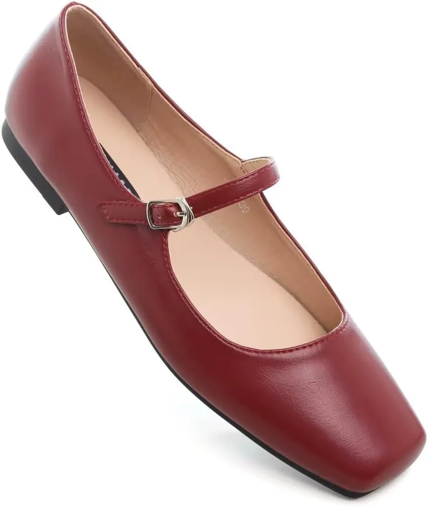TN TANGNEST Leather Flats for Women Comfortable Square Toe Slip On Flats Soft Work Flats Retro Mary Jane Flats