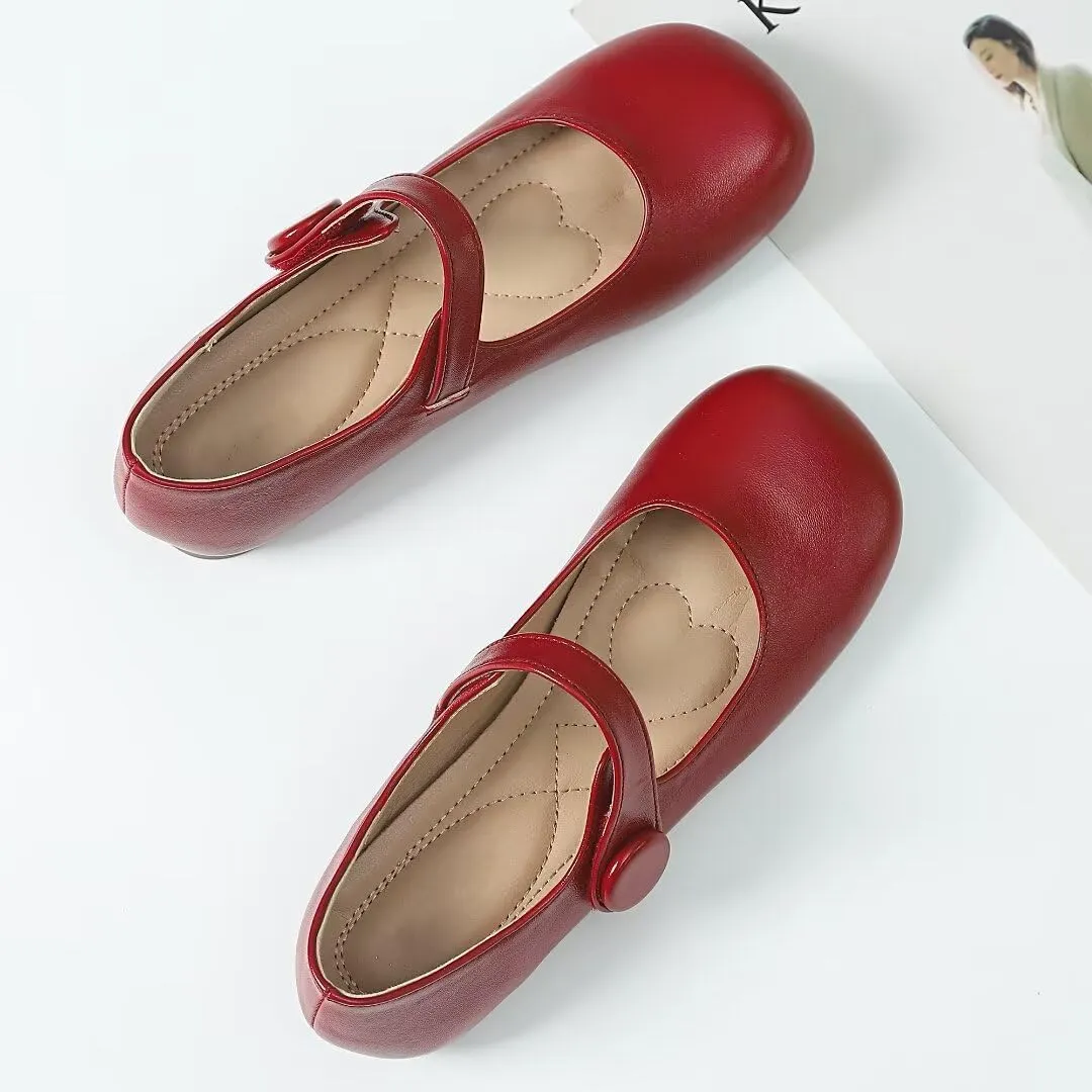 TN TANGNEST Women's Flats Classical Square Toe One Line Strap Mary Jane Flats Soft Slip On Flats