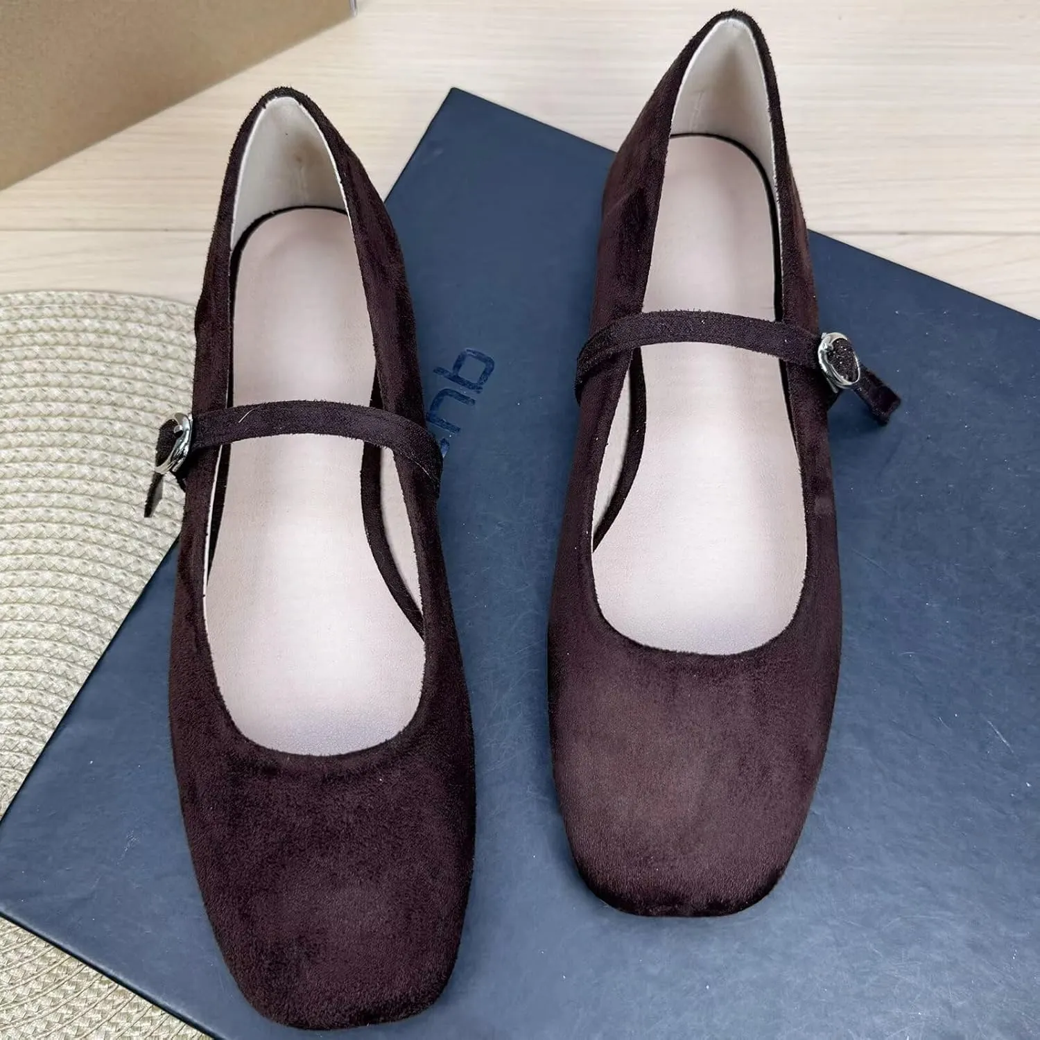 TN TANGNEST Women's Leather Flats Comfortable Square Toe Dress Flats Retro Soft Mary Jane Flats
