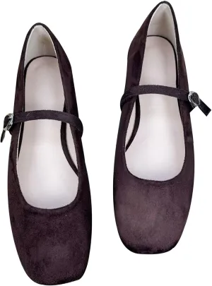 TN TANGNEST Women's Leather Flats Comfortable Square Toe Dress Flats Retro Soft Mary Jane Flats