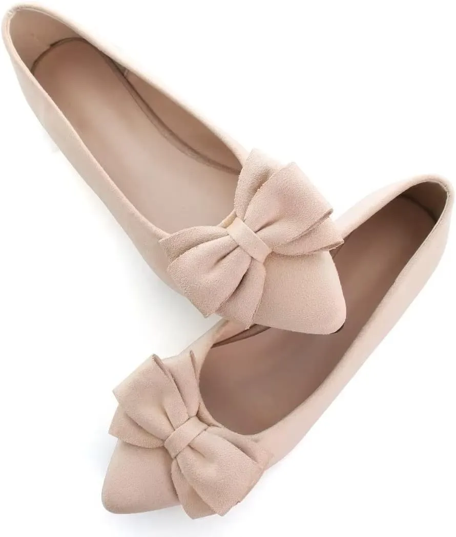 TN TANGNEST Women's Summer Dress Flats - Comfortable Pointed Toe Bowknot Ballet Shoes for Woman - Soft Suede Driving Flats
