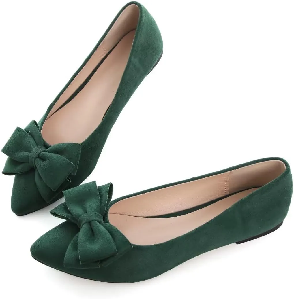TN TANGNEST Women's Summer Dress Flats - Comfortable Pointed Toe Bowknot Ballet Shoes for Woman - Soft Suede Driving Flats