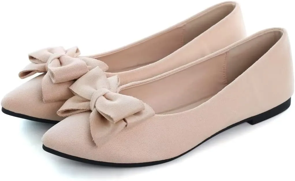 TN TANGNEST Women's Summer Dress Flats - Comfortable Pointed Toe Bowknot Ballet Shoes for Woman - Soft Suede Driving Flats