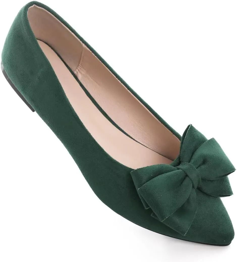 TN TANGNEST Women's Summer Dress Flats - Comfortable Pointed Toe Bowknot Ballet Shoes for Woman - Soft Suede Driving Flats