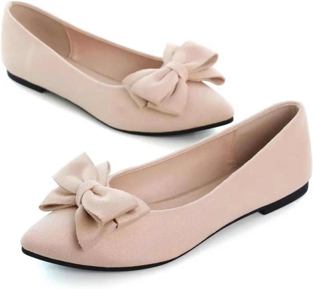 TN TANGNEST Women's Summer Dress Flats - Comfortable Pointed Toe Bowknot Ballet Shoes for Woman - Soft Suede Driving Flats