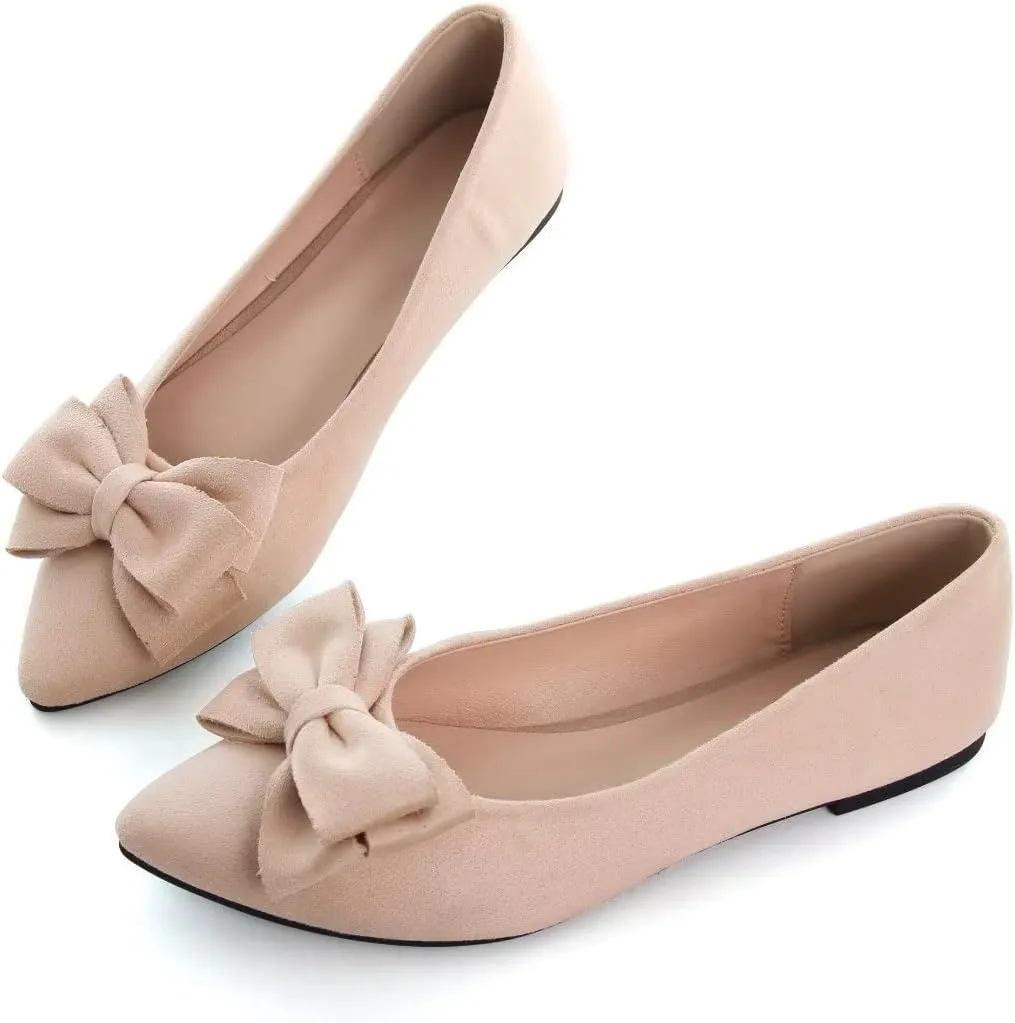 TN TANGNEST Women's Summer Dress Flats - Comfortable Pointed Toe Bowknot Ballet Shoes for Woman - Soft Suede Driving Flats
