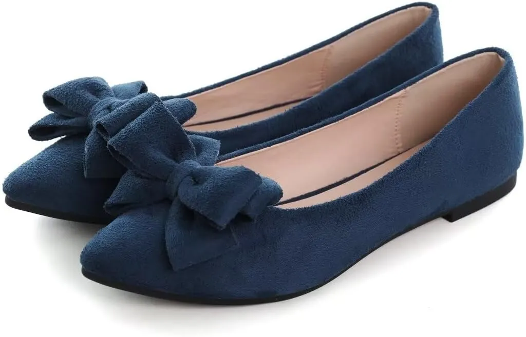 TN TANGNEST Women's Summer Dress Flats - Comfortable Pointed Toe Bowknot Ballet Shoes for Woman - Soft Suede Driving Flats