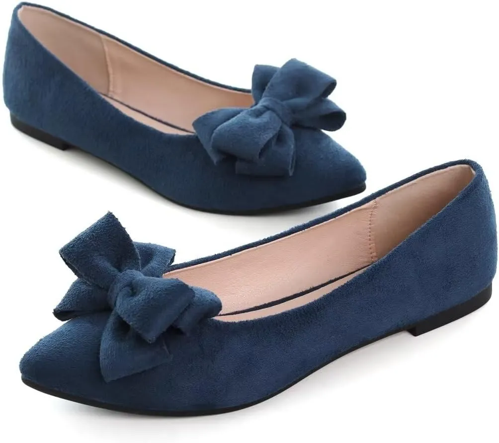 TN TANGNEST Women's Summer Dress Flats - Comfortable Pointed Toe Bowknot Ballet Shoes for Woman - Soft Suede Driving Flats