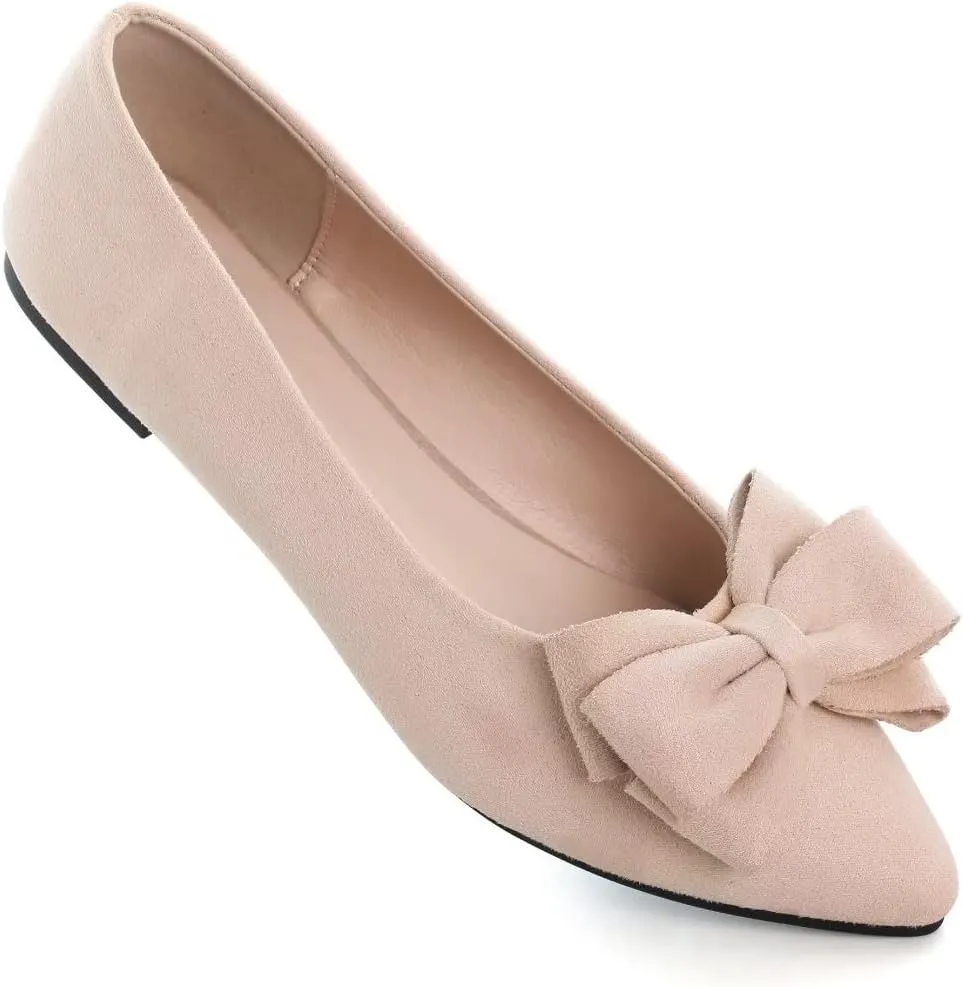 TN TANGNEST Women's Summer Dress Flats - Comfortable Pointed Toe Bowknot Ballet Shoes for Woman - Soft Suede Driving Flats