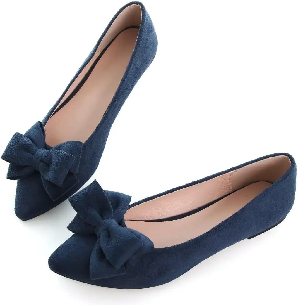 TN TANGNEST Women's Summer Dress Flats - Comfortable Pointed Toe Bowknot Ballet Shoes for Woman - Soft Suede Driving Flats