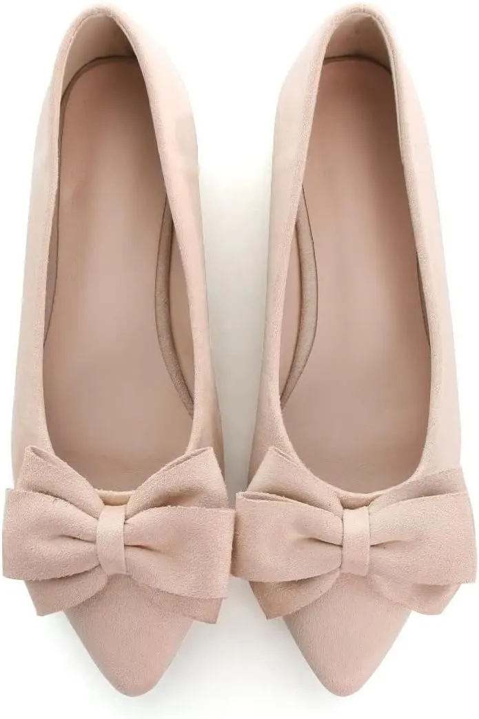 TN TANGNEST Women's Summer Dress Flats - Comfortable Pointed Toe Bowknot Ballet Shoes for Woman - Soft Suede Driving Flats