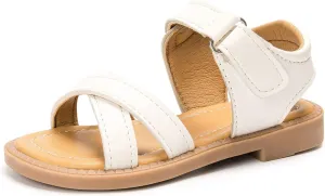 Toddler Girls Sandals Slip-On Open Toe Sandals Little Kid Non-Slip Soft Rubber Sole Princess Flat Shoes