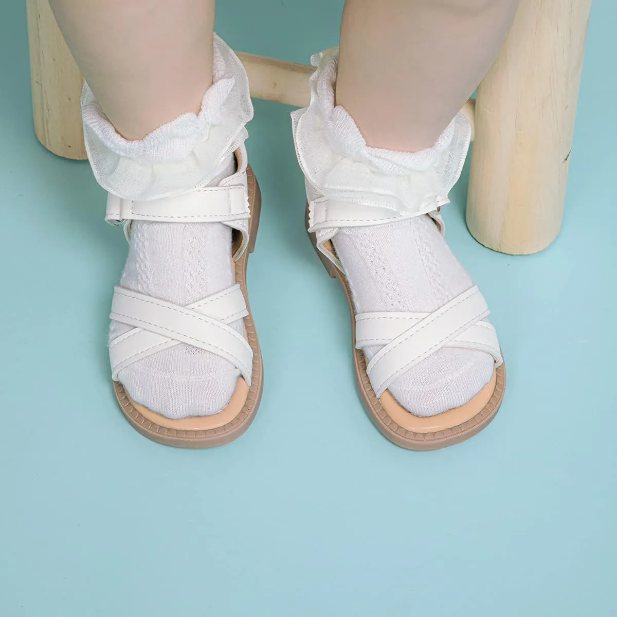 Toddler Girls Sandals Slip-On Open Toe Sandals Little Kid Non-Slip Soft Rubber Sole Princess Flat Shoes