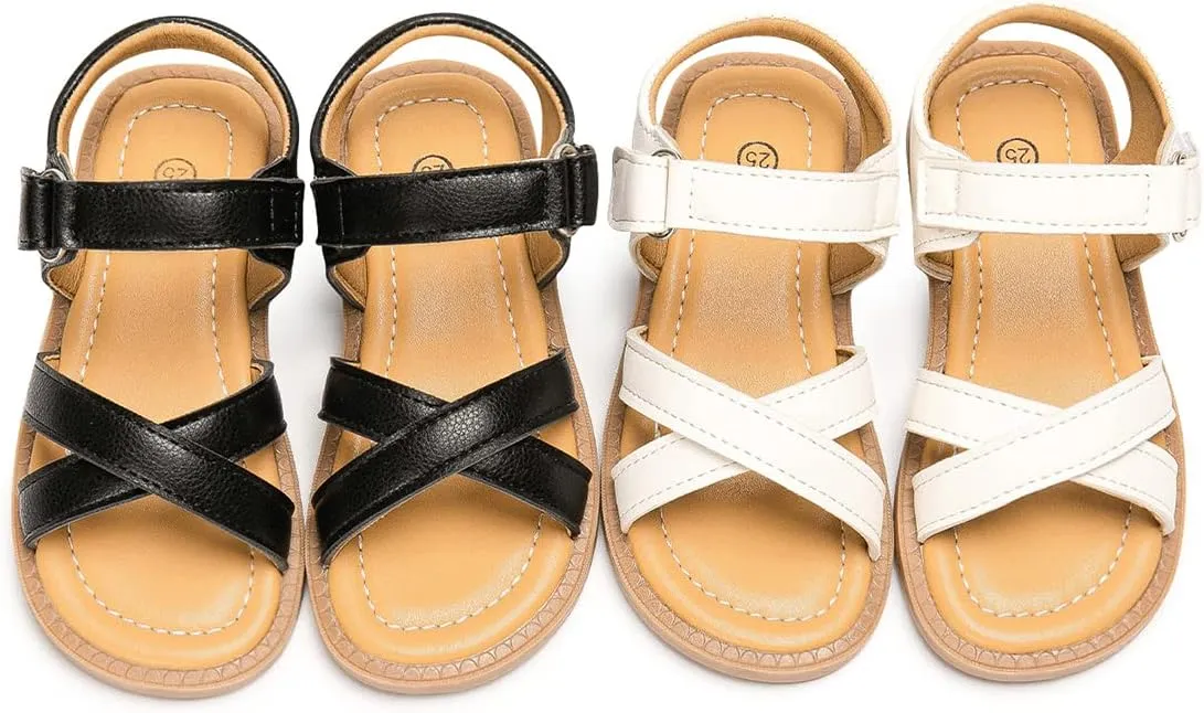 Toddler Girls Sandals Slip-On Open Toe Sandals Little Kid Non-Slip Soft Rubber Sole Princess Flat Shoes