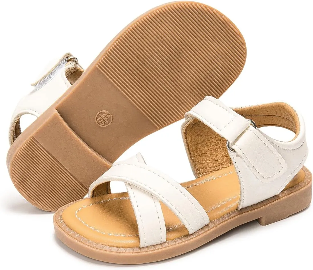 Toddler Girls Sandals Slip-On Open Toe Sandals Little Kid Non-Slip Soft Rubber Sole Princess Flat Shoes