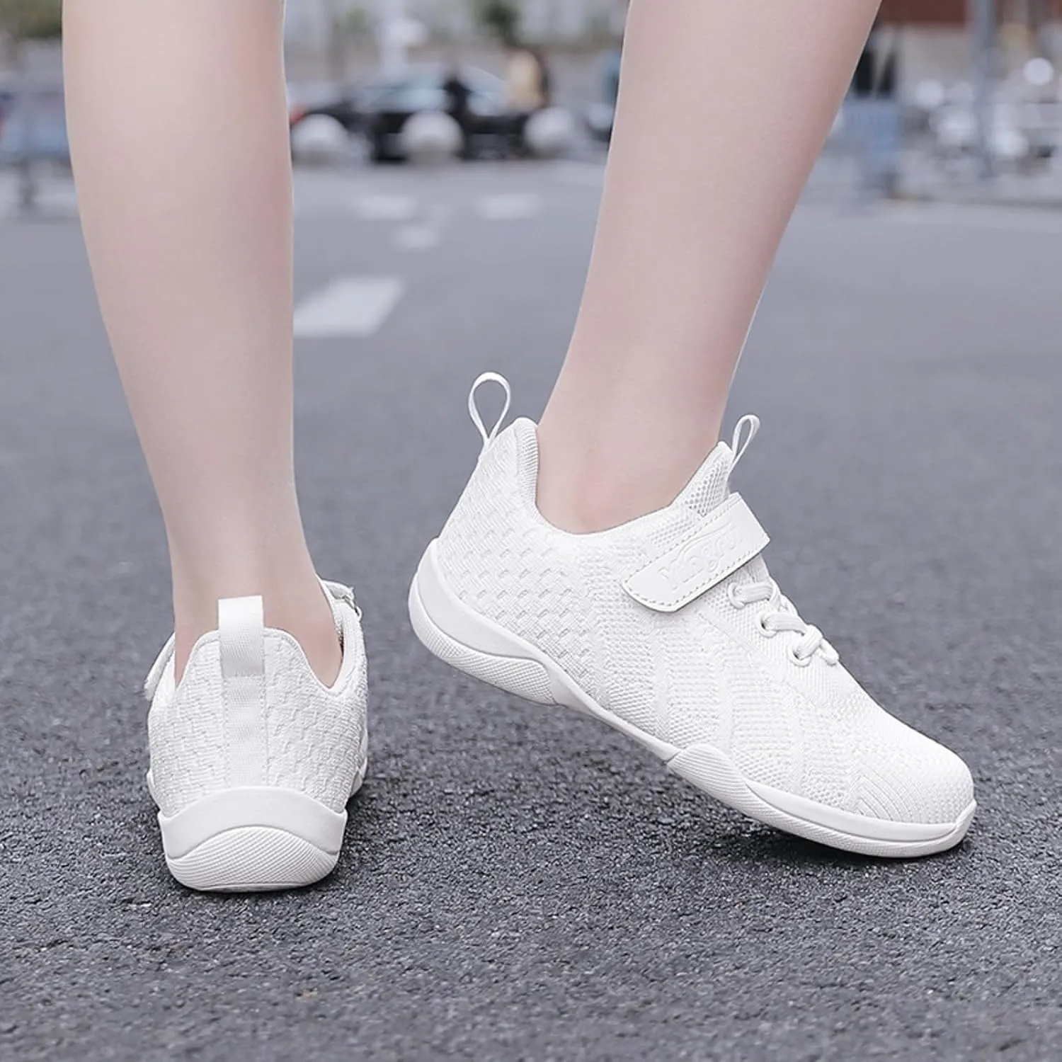 Tongzone Cheer Shoes Youth Girls Cheerleading White Dance Shoes Breathable Competition Walking Training Athletic Tennis Shoes