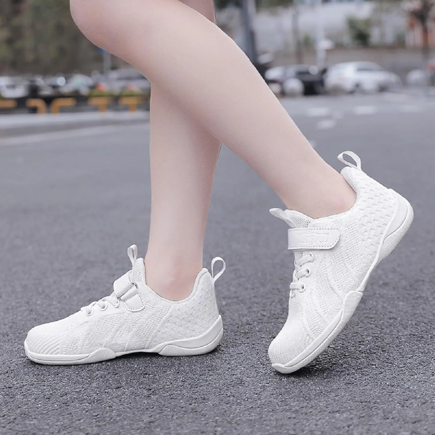 Tongzone Cheer Shoes Youth Girls Cheerleading White Dance Shoes Breathable Competition Walking Training Athletic Tennis Shoes