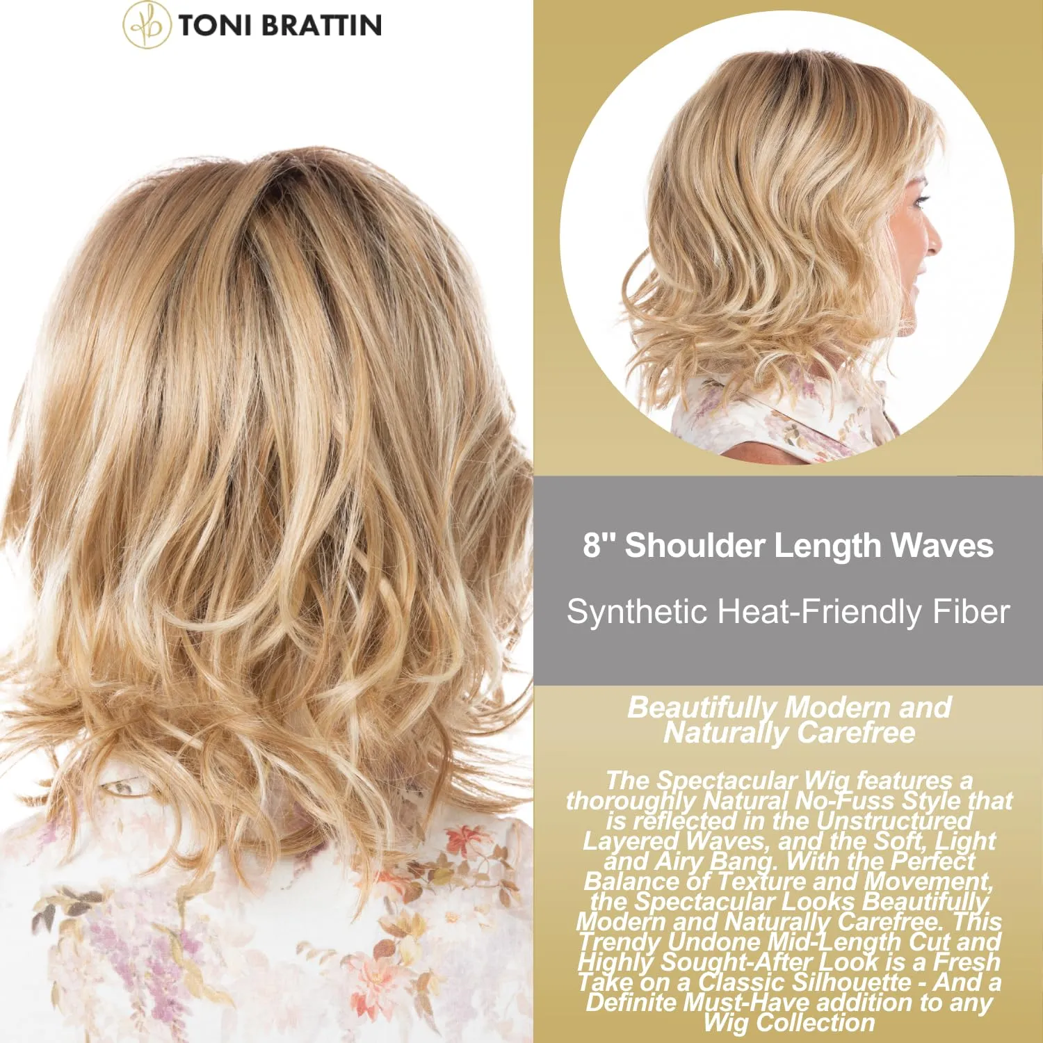Toni Brattin Spectacular Wig - Shoulder-Length Layered Waves & a Soft, Airy Bang - Heat-Friendly Synthetic Fiber Looks & Feels like Natural Hair - Adjustable & Comfortable (Black, Plus)