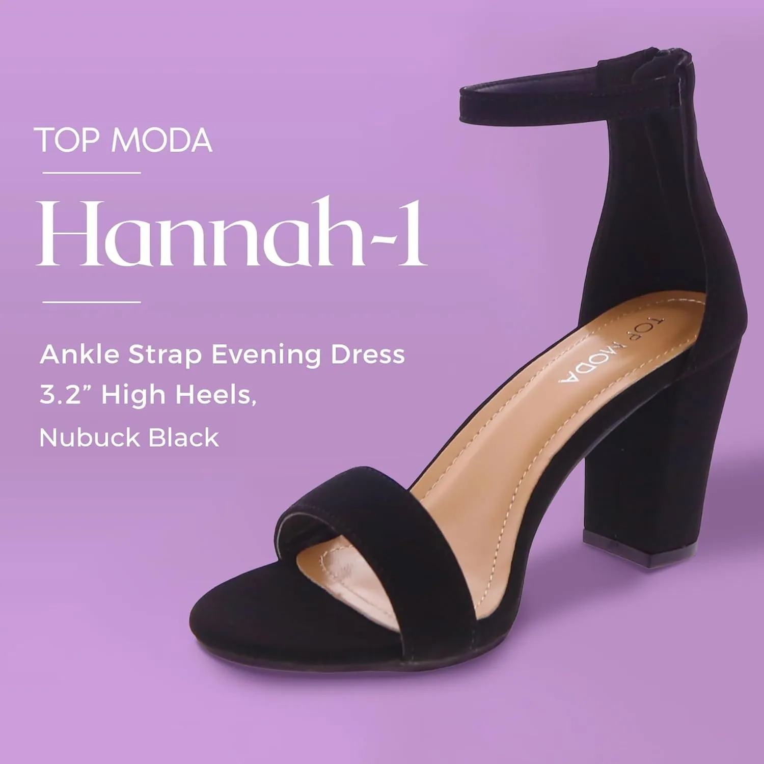 TOP MODA Hannah-1 Ankle Strap Dressy High Heel Sandal, Non-slip Sole, For Wedding, Party, Prom, Evening Wear, or Any Occasion, Sleek Style Block Heel Sandals