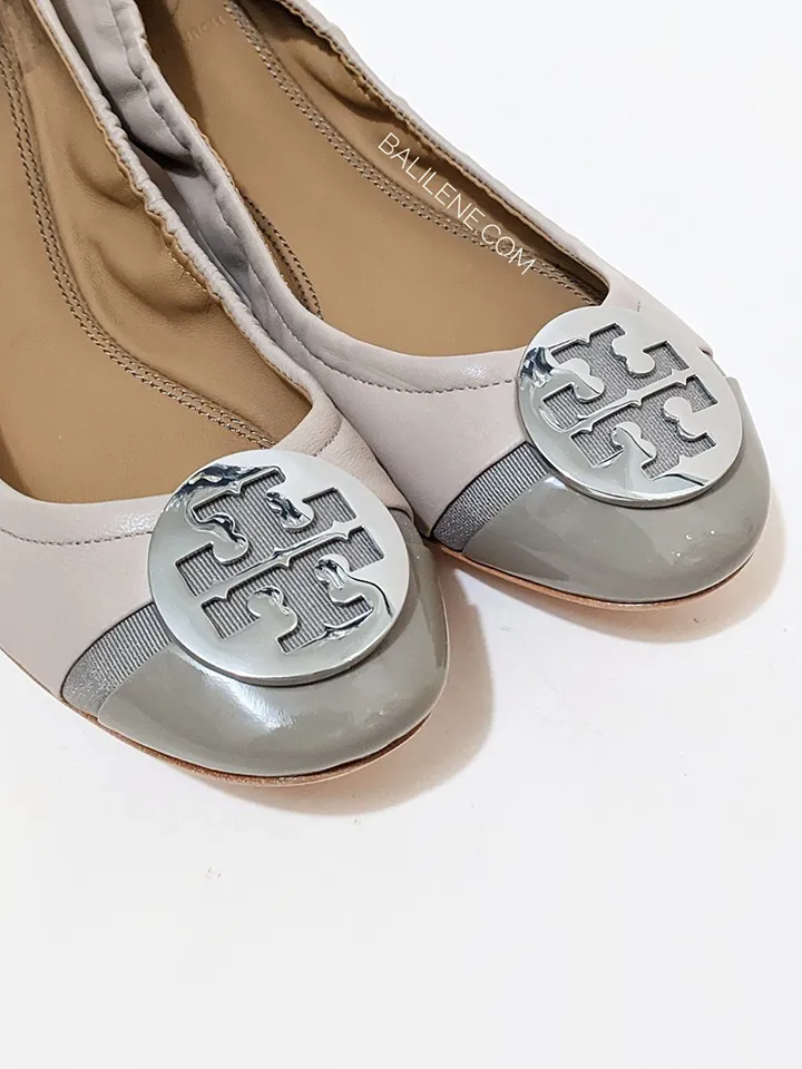 Tory Burch Minnie Patent Cap-Toe Ballet Flat Light Taupe/Gray