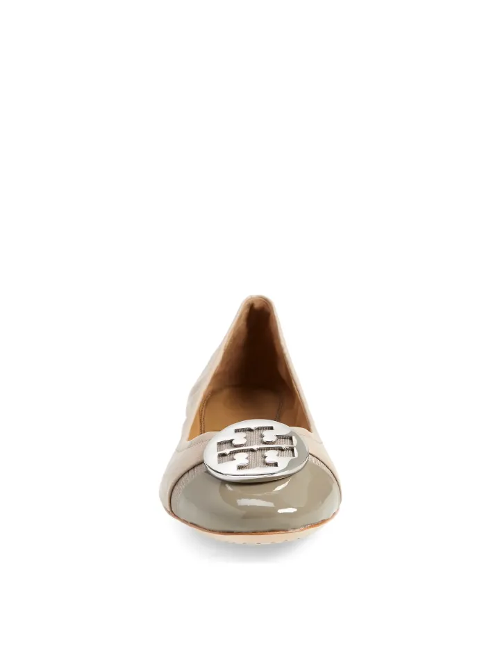 Tory Burch Minnie Patent Cap-Toe Ballet Flat Light Taupe/Gray