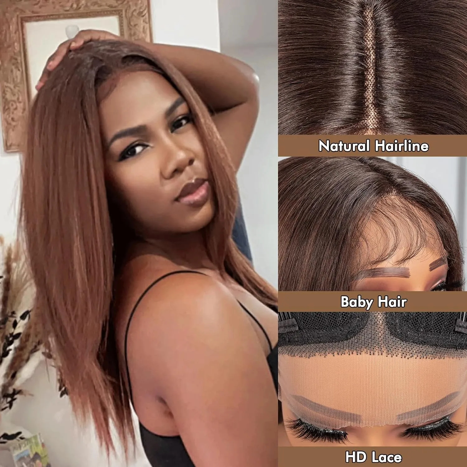 ToyoTress Highlight Ombre Synthetic Lace Front Wig - 20 Inch 13x4x1 Tangle-free Synthetic Lace Frontal Wigs Pre-Plucked Shoulder Length Straight Glueless HD Lace Wigs (20 Inch, OP4/30/27-Mid-Part)