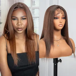ToyoTress Highlight Ombre Synthetic Lace Front Wig - 20 Inch 13x4x1 Tangle-free Synthetic Lace Frontal Wigs Pre-Plucked Shoulder Length Straight Glueless HD Lace Wigs (20 Inch, OP4/30/27-Mid-Part)