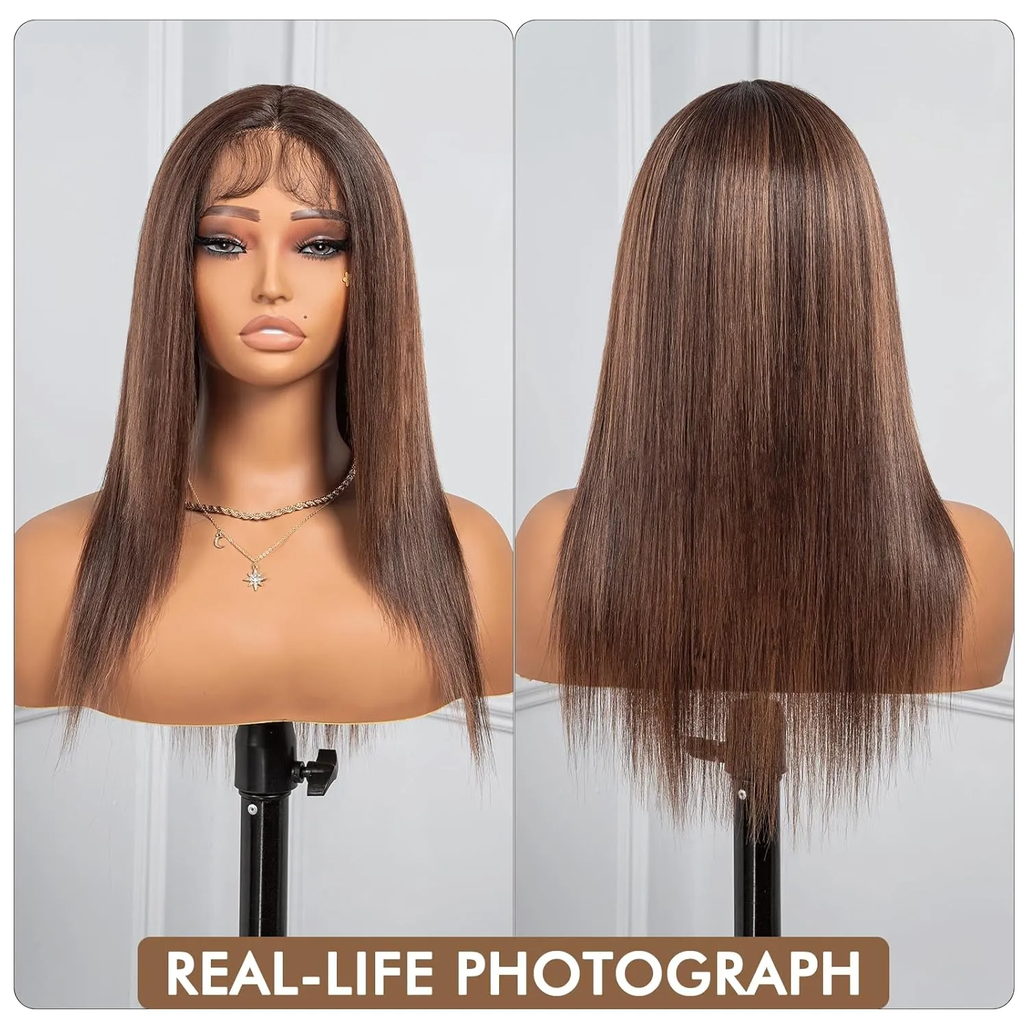 ToyoTress Highlight Ombre Synthetic Lace Front Wig - 20 Inch 13x4x1 Tangle-free Synthetic Lace Frontal Wigs Pre-Plucked Shoulder Length Straight Glueless HD Lace Wigs (20 Inch, OP4/30/27-Mid-Part)