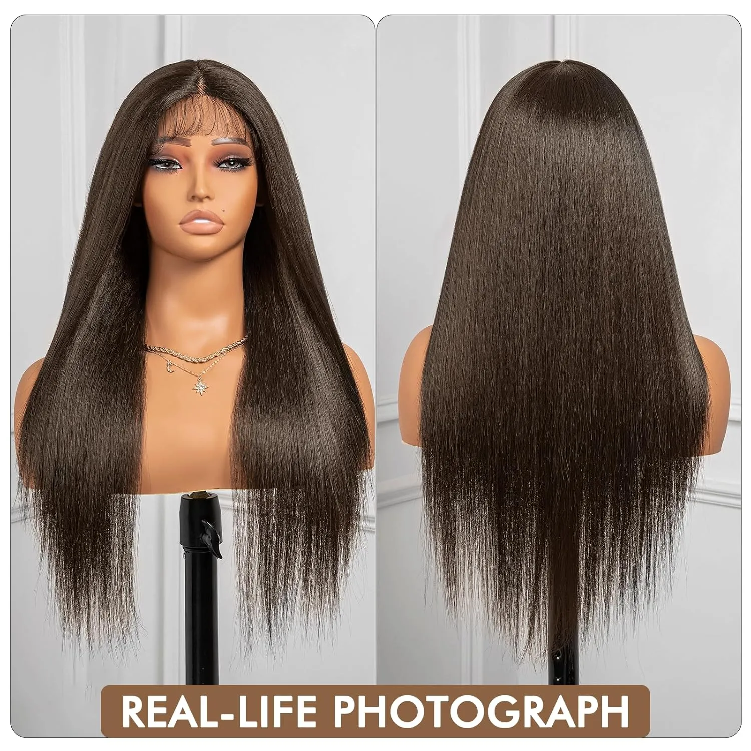 ToyoTress Medium Brown Synthetic Lace Front Wig - 20 Inch 13x4x1 Tangle-free Synthetic Lace Frontal Wigs Pre-Plucked Shoulder Length Straight Glueless HD Lace Wigs For Women (20 Inch, #4-Mid-Part)