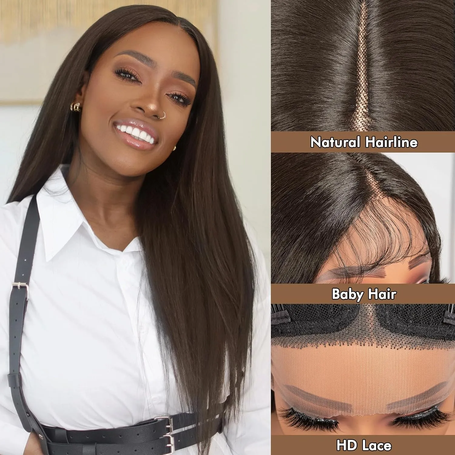 ToyoTress Medium Brown Synthetic Lace Front Wig - 20 Inch 13x4x1 Tangle-free Synthetic Lace Frontal Wigs Pre-Plucked Shoulder Length Straight Glueless HD Lace Wigs For Women (20 Inch, #4-Mid-Part)