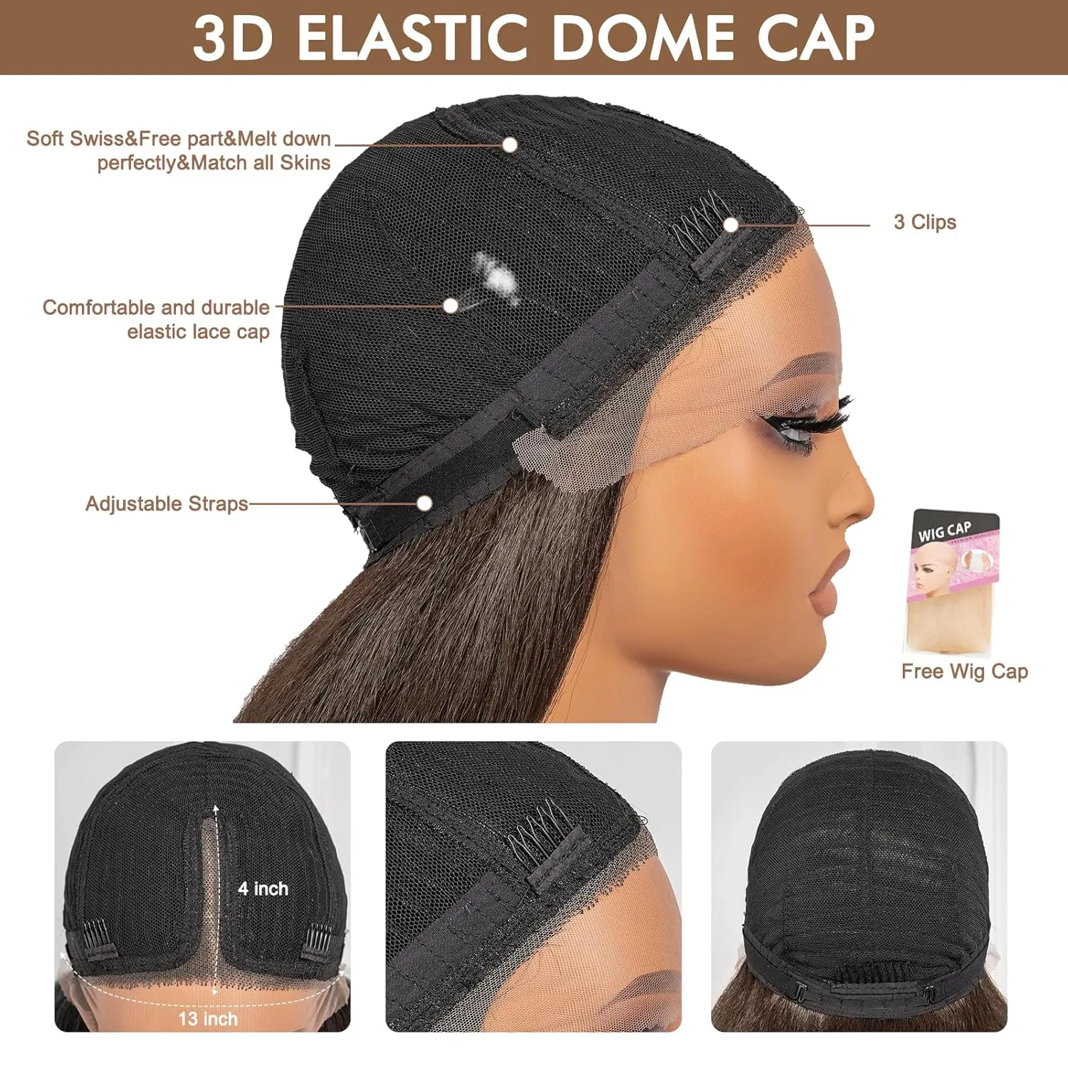 ToyoTress Medium Brown Synthetic Lace Front Wig - 20 Inch 13x4x1 Tangle-free Synthetic Lace Frontal Wigs Pre-Plucked Shoulder Length Straight Glueless HD Lace Wigs For Women (20 Inch, #4-Mid-Part)
