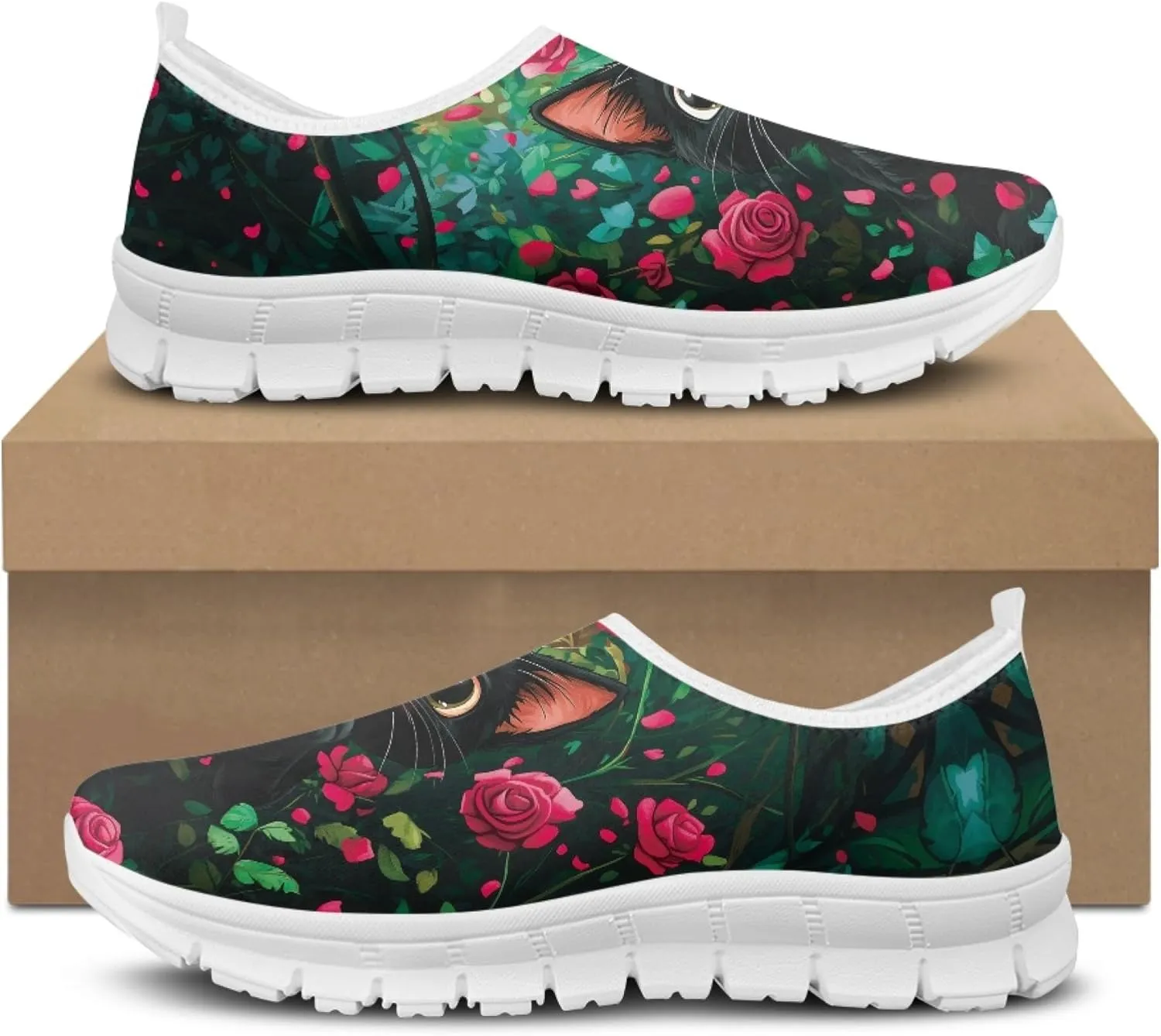 Trendy Print Womens Shoes Slip-on Walking Shoes Sneakers Breathable Mesh Casual Footwear