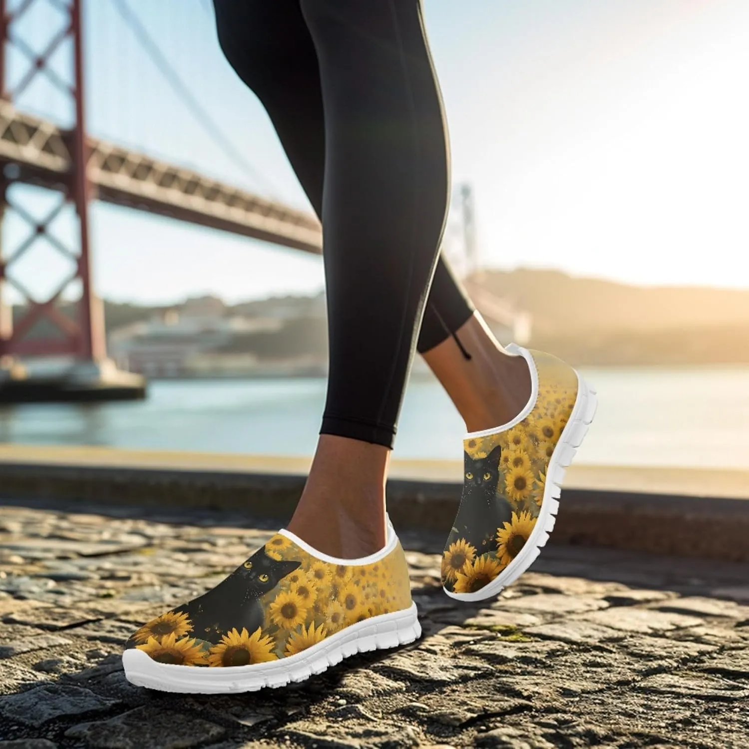 Trendy Print Womens Shoes Slip-on Walking Shoes Sneakers Breathable Mesh Casual Footwear