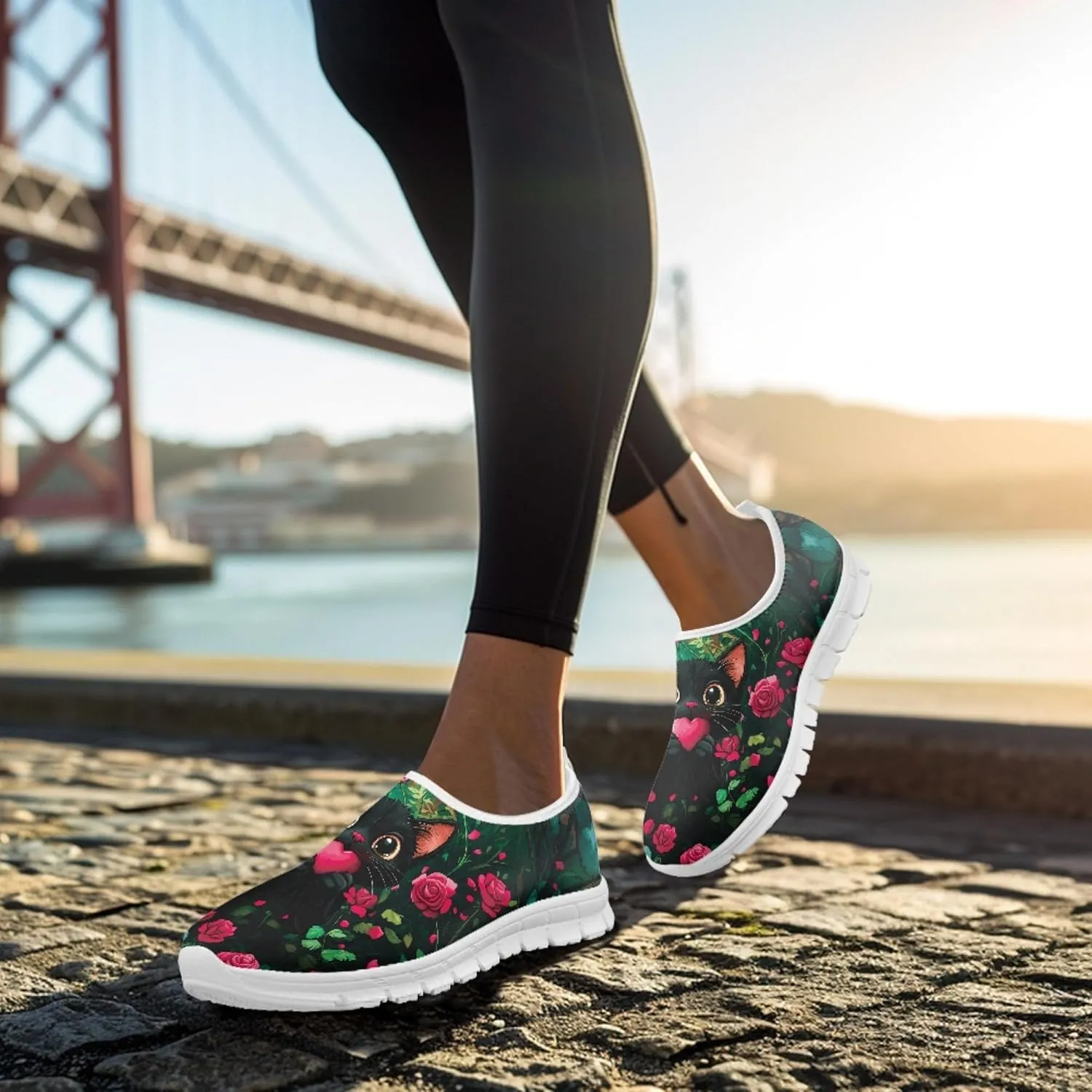 Trendy Print Womens Shoes Slip-on Walking Shoes Sneakers Breathable Mesh Casual Footwear